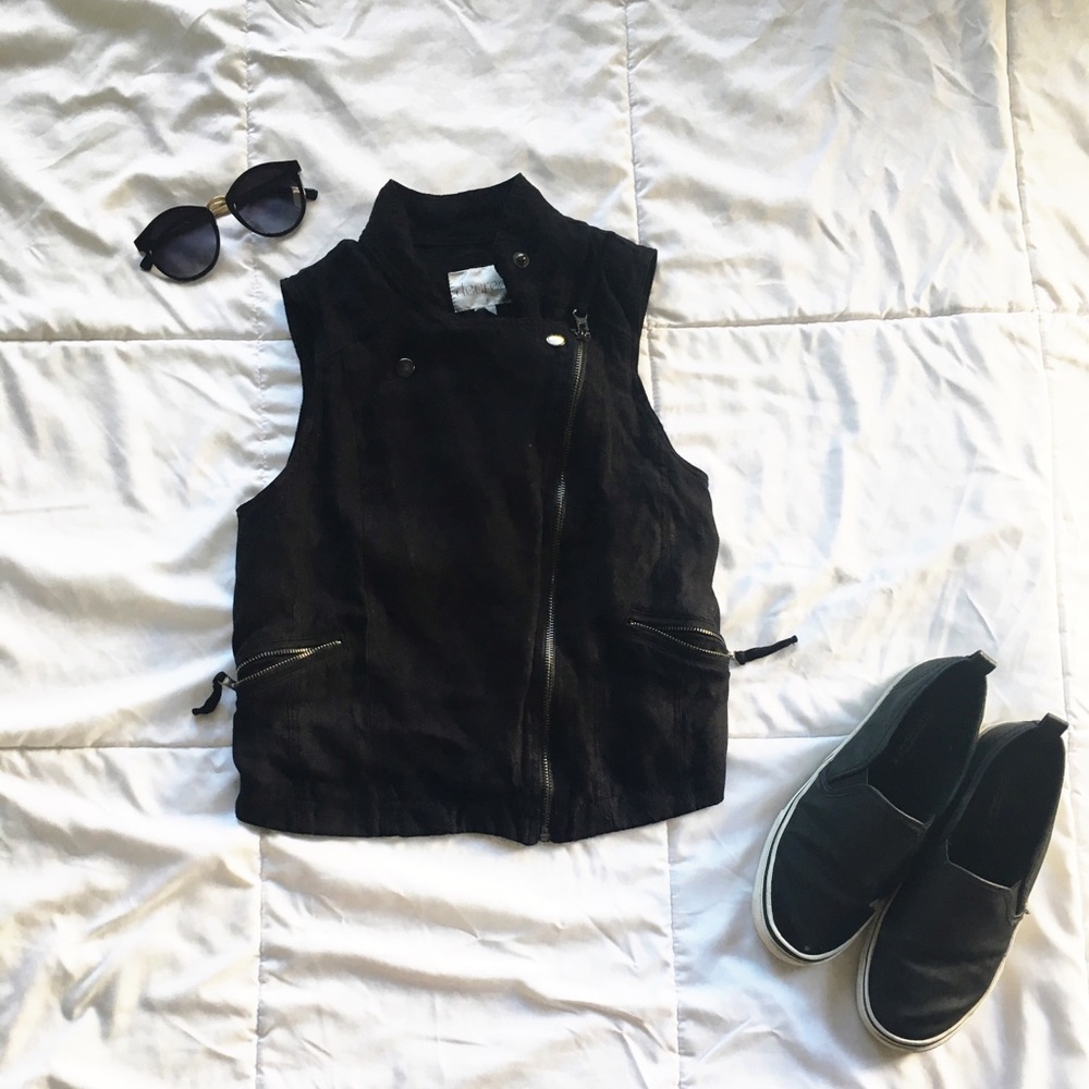 Black velvet biker vest